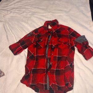 Buckle Red and Black Plaid Men's Shirt